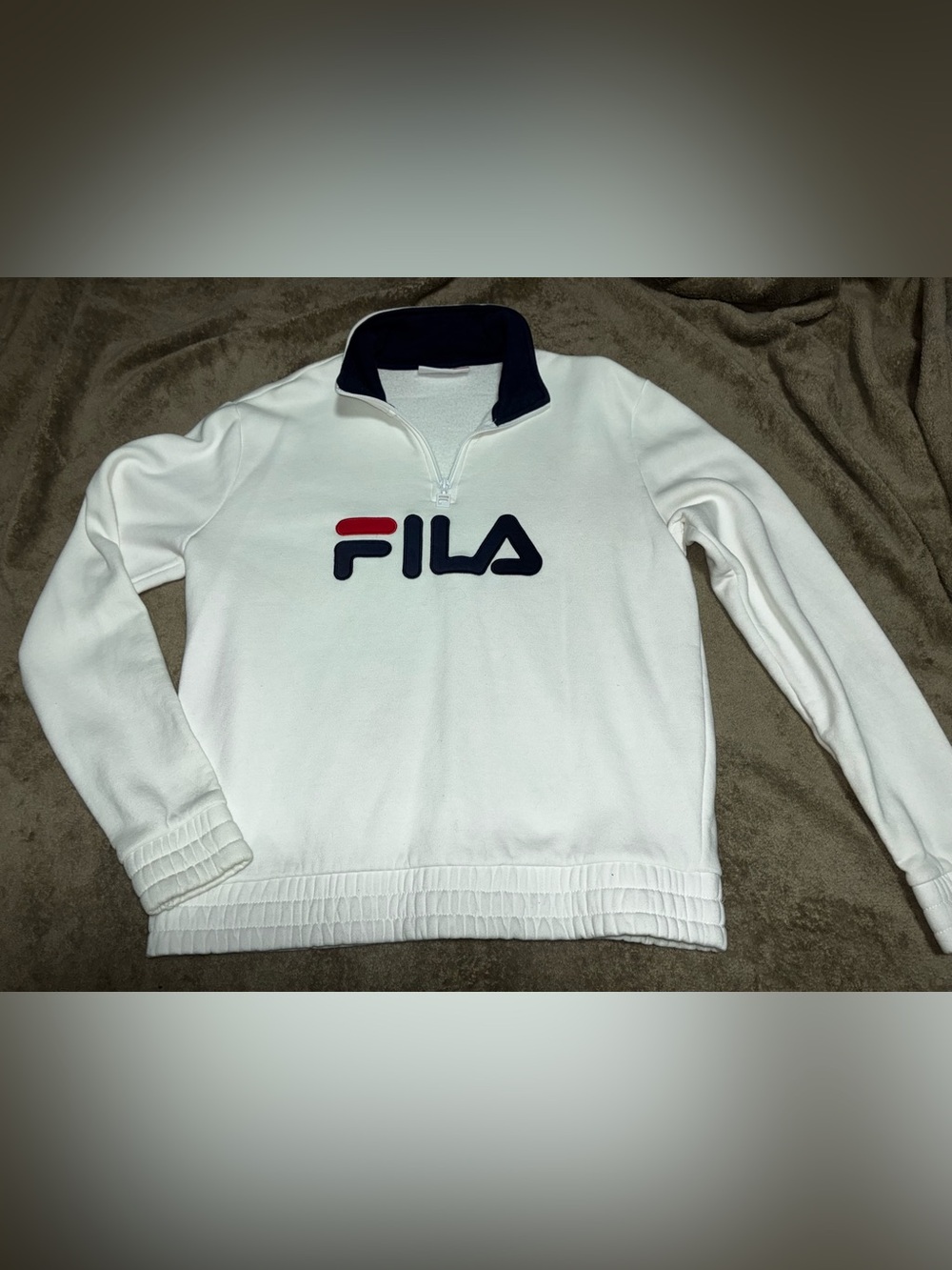 Fila White Half-Zip Pullover with Navy and Red Logo